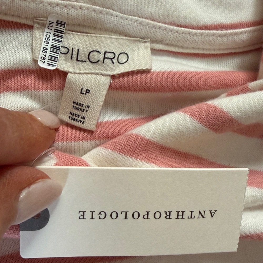 NWT Pilcro Anthropologie Hooded Sweatshirt Twofer Mini Dress Pink/White Size LP - Picture 4 of 12
